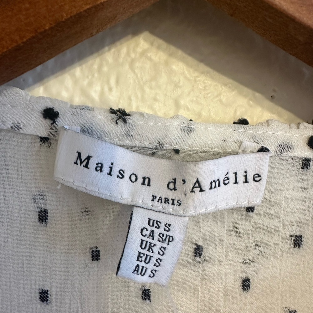 Maison d'Amélie White Blouse with Black Dots Size S - Picture 4 of 6